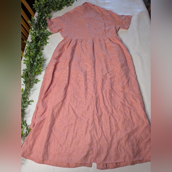Vintage Eddie Bauer 100% Linen Prairie Dress Button Up Size Large Pink - Picture 3 of 9